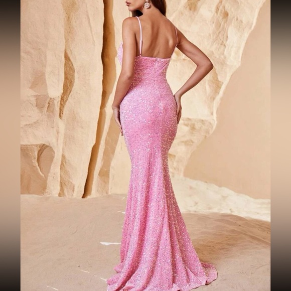 Luxe mermaid hem party formal evening sequins gown dress - Picture 4 of 7